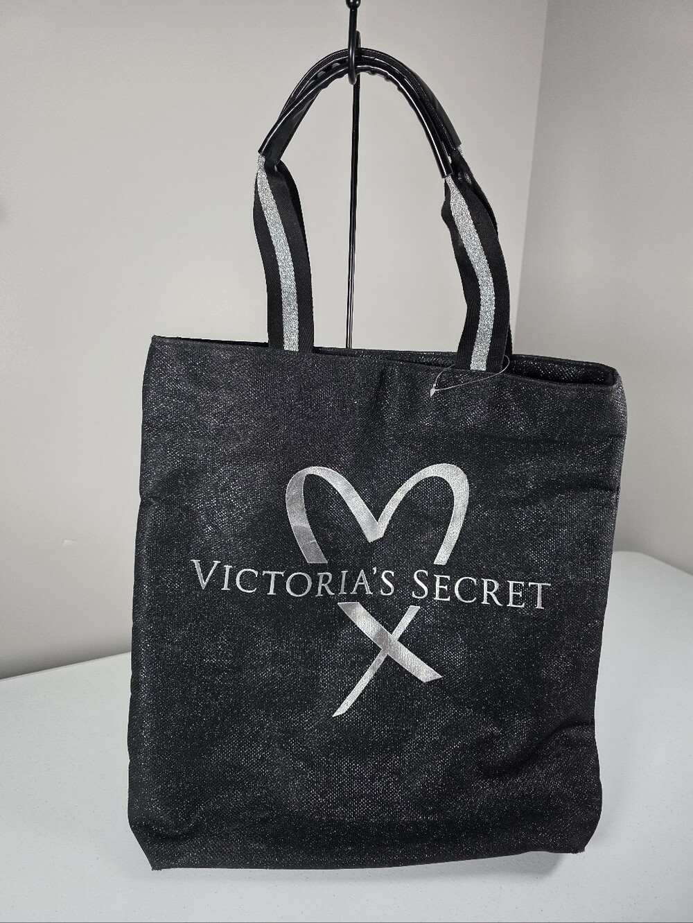Victoria's Secret Black Tote with Silver Heart Logo Accent